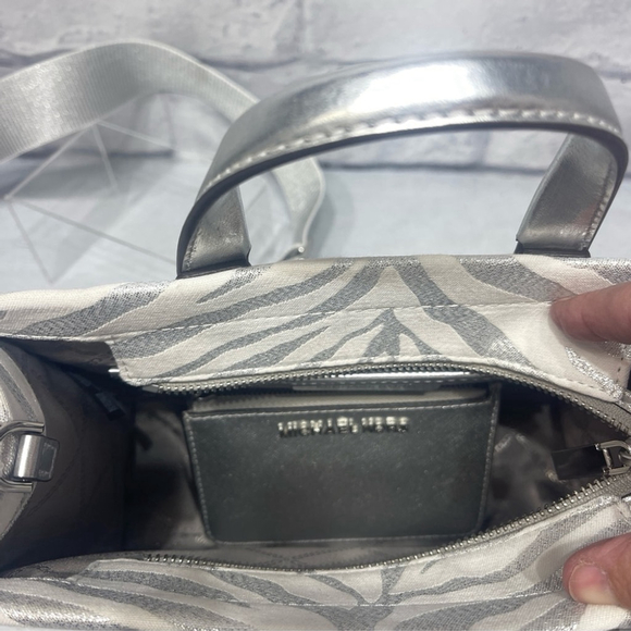 Michael Kors Gigi Small Crossbody Bag Silver Metallic Zebra Print - Picture 6 of 10